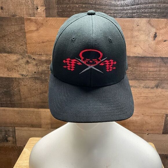 No Fear Hat Skull Flag Flex Ball Cap Black Red Stitching Small/Medium - Picture 16 of 16